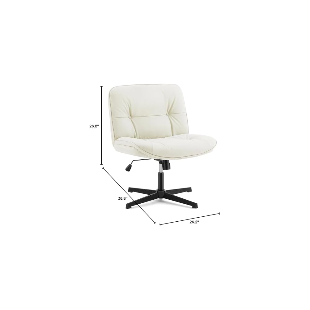 PU Leather Cross Legged Office Chair Armless Desk Chair with Dual-Purpose Base Adjustable Swivel Fabric Task Vanity Home (Beige)