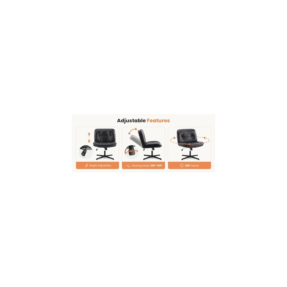PU Leather Cross Legged Office Chair Armless Desk Chair with Dual-Purpose Base Adjustable Swivel Fabric Task Vanity Home (Beige)