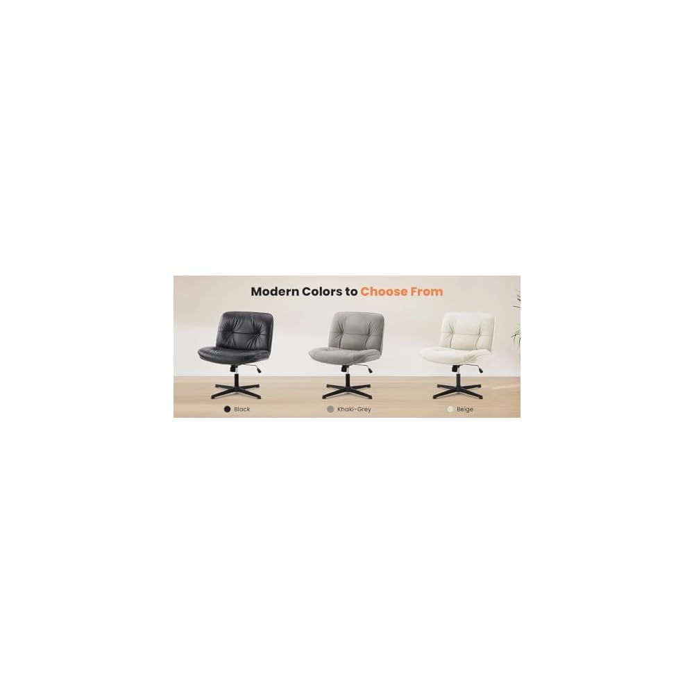 PU Leather Cross Legged Office Chair Armless Desk Chair with Dual-Purpose Base Adjustable Swivel Fabric Task Vanity Home (Beige)