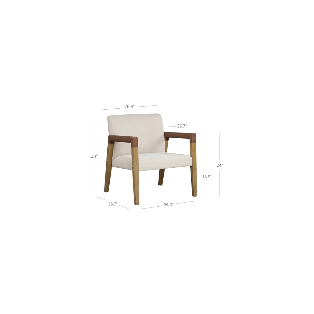 Nathan James Hudson Accent Living Room Chair, Comfy Reading Bedroom Chair, Mid-Century Wood Armchair, Upholstered Fabric and Leather Armrest, Set of 2