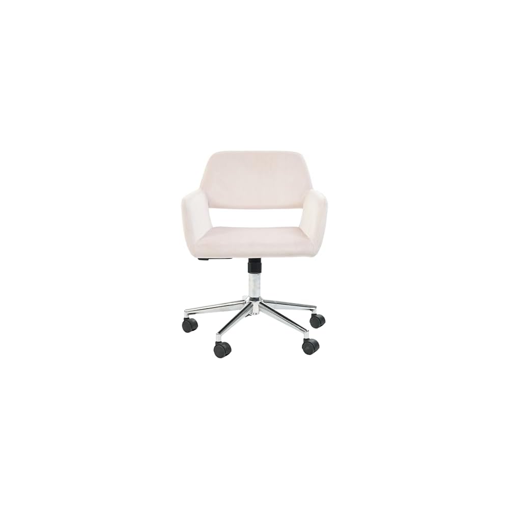 Homy Casa Modern Mid Back Office Chair with Comfy Fabric, Swivel Computer Desk Chair with Armrest and Hollow Back Design for Home Office (Blush)