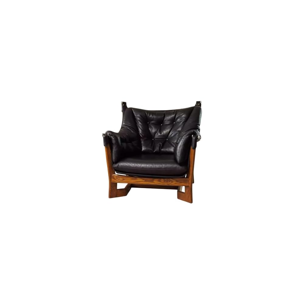 Vintage Leather Lounge Armchair, Solid Wood Frame Tufted Club Chair, Luxury Cigar Chair for Living Room, Tea Room & Bar Seating (Black)