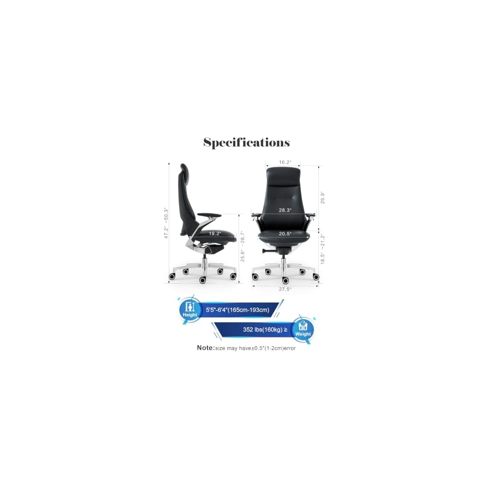 Genuine Leather Executive Office Chair，Top-Grain Cowhide, Ergonomic Design