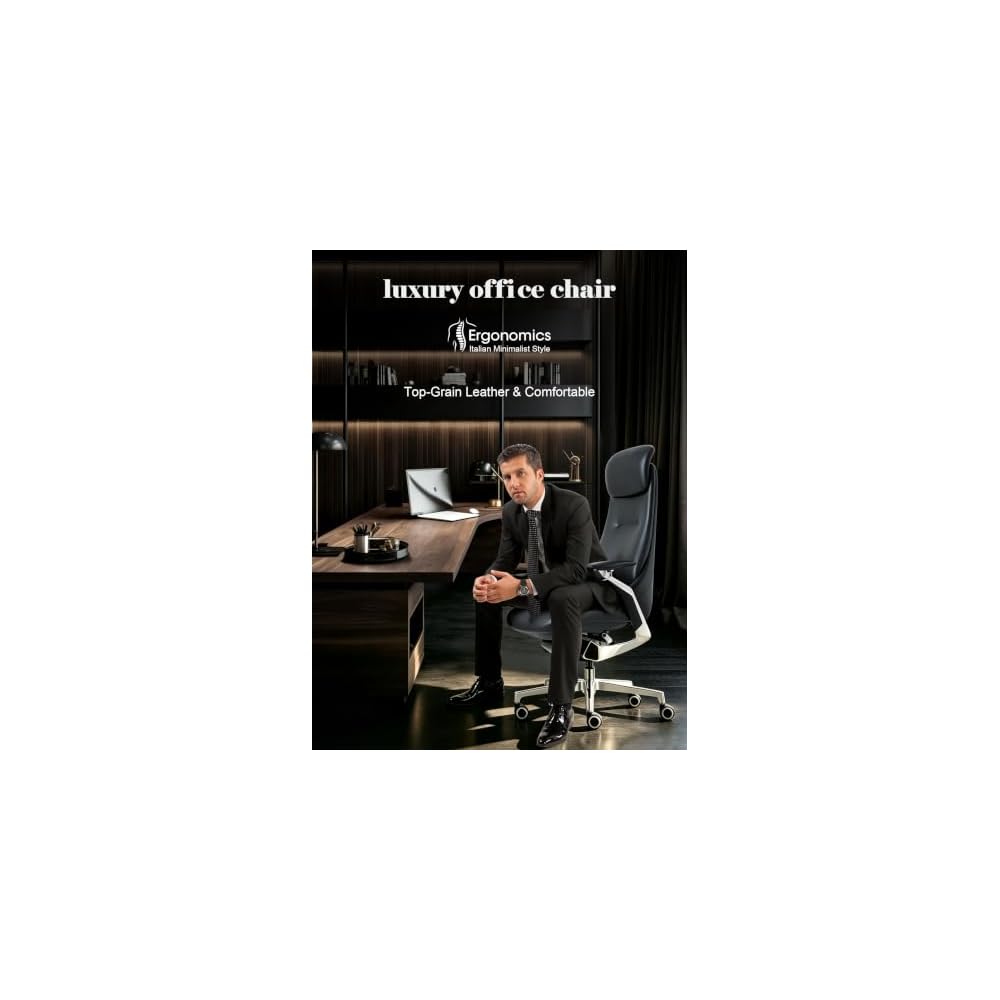 Genuine Leather Executive Office Chair，Top-Grain Cowhide, Ergonomic Design