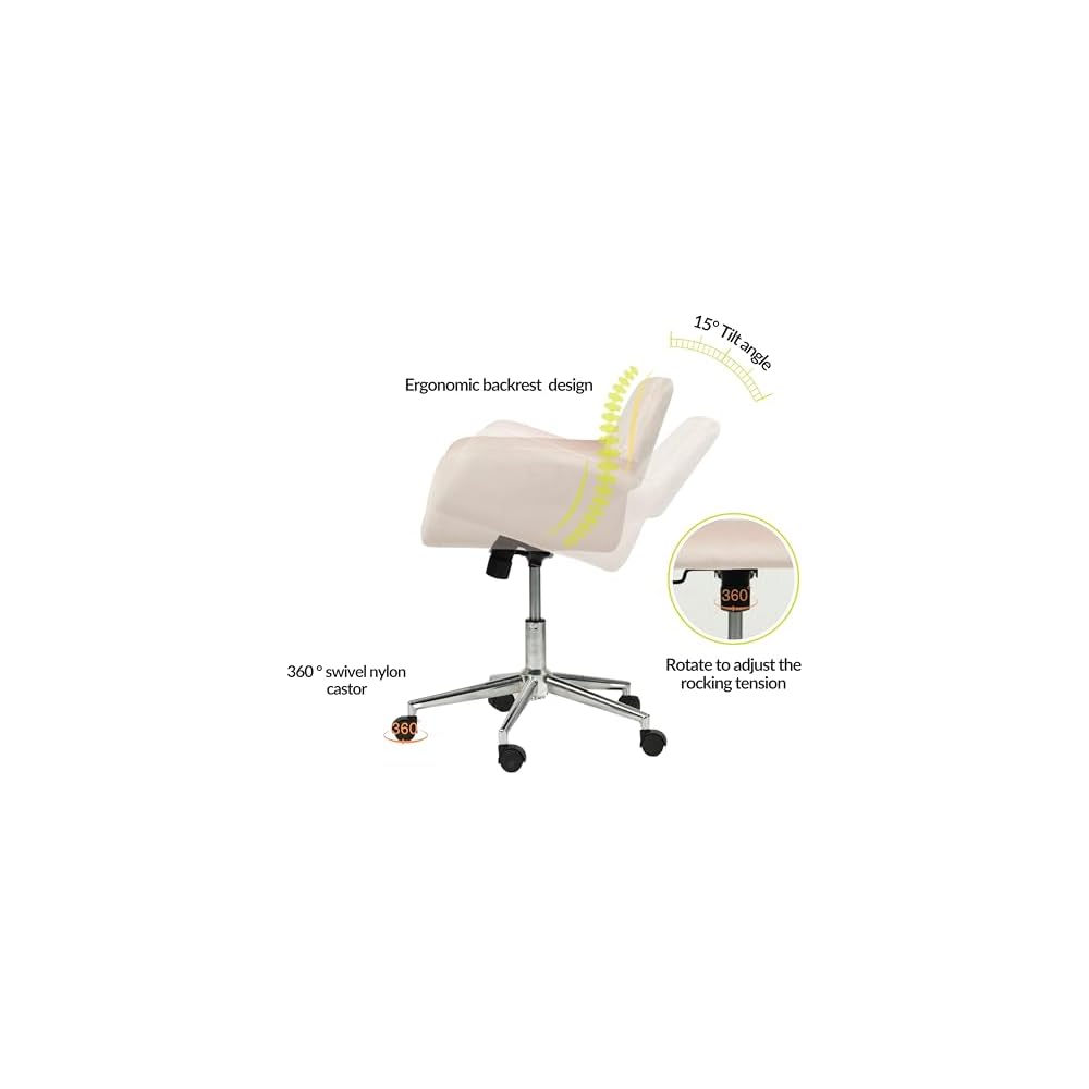Homy Casa Modern Mid Back Office Chair with Comfy Fabric, Swivel Computer Desk Chair with Armrest and Hollow Back Design for Home Office (Blush)