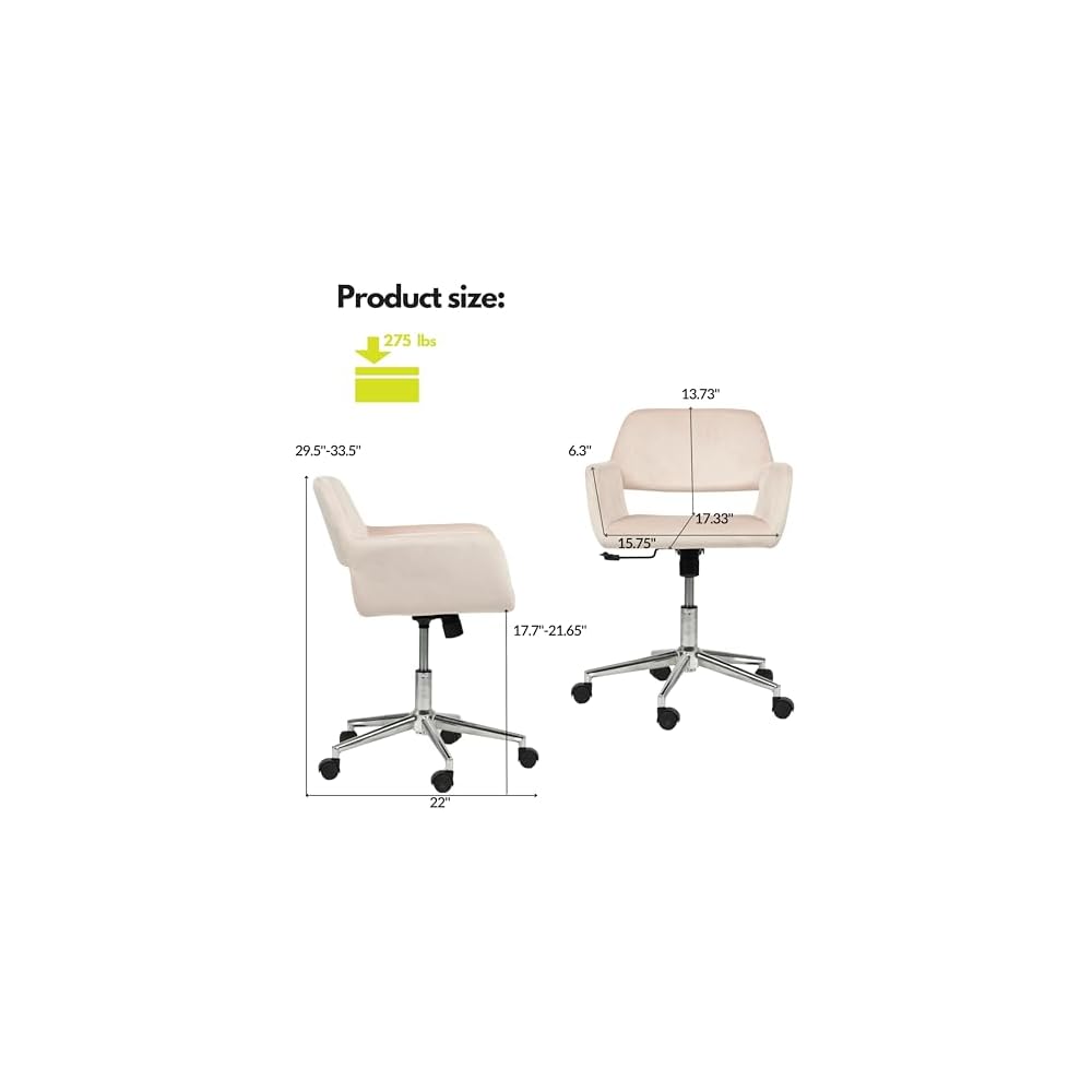 Homy Casa Modern Mid Back Office Chair with Comfy Fabric, Swivel Computer Desk Chair with Armrest and Hollow Back Design for Home Office (Blush)