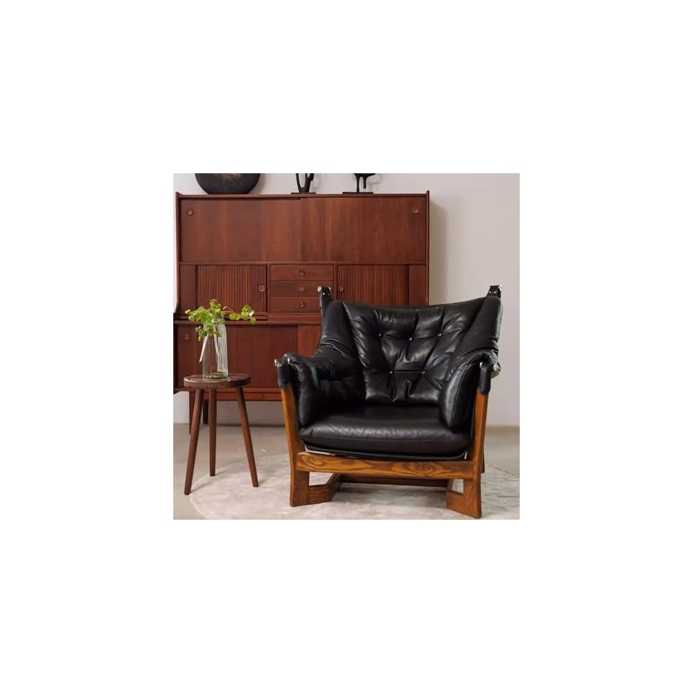 Vintage Leather Lounge Armchair, Solid Wood Frame Tufted Club Chair, Luxury Cigar Chair for Living Room, Tea Room & Bar Seating (Black)