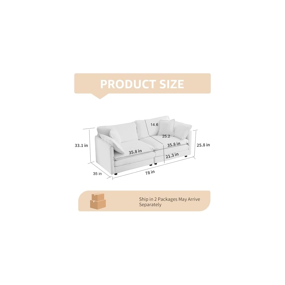 76.7" Black Modern Large Sectional Couches for Living Room, Chenille Loveseat Modular Sectional Sofa, Oversized 2 Seater Cloud Love Seat Couches for Apartment, Deep Seat Sofas Set, Sofa para Sala