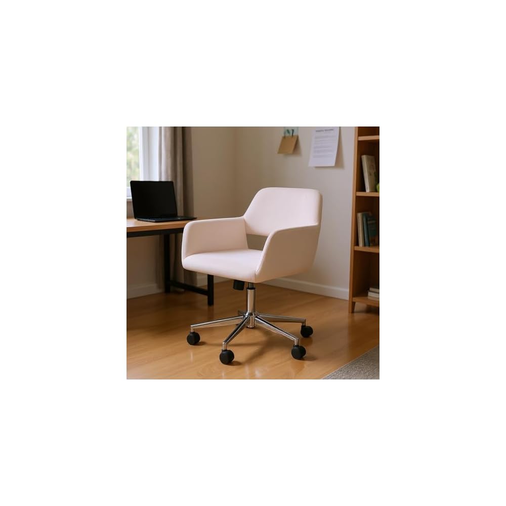 Homy Casa Modern Mid Back Office Chair with Comfy Fabric, Swivel Computer Desk Chair with Armrest and Hollow Back Design for Home Office (Blush)