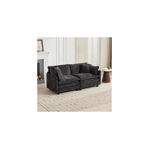 76.7" Black Modern Large Sectional Couches for Living Room, Chenille Loveseat Modular Sectional Sofa, Oversized 2 Seater Cloud Love Seat Couches for Apartment, Deep Seat Sofas Set, Sofa para Sala