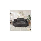 78.5" Oversized Round Sofa Chaise Daybed Plush Corduroy Boneless Cloud Couch Recliner Sleeper Sofabed with 10 Pillows & Headrests, Compressed Loveseat Foam Chaise