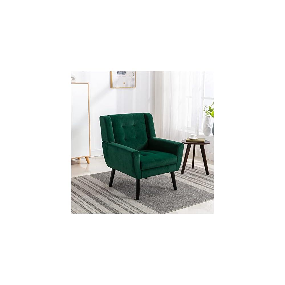 Armchair, Living Room Curved Back, Velvet Cushion, 250 Lbs Weight Capacity Ergonomics Accent Chair, Single Sofa for Bedroom 1 Upholstered 1 48.29 Retro Green 48.29 L-Shape