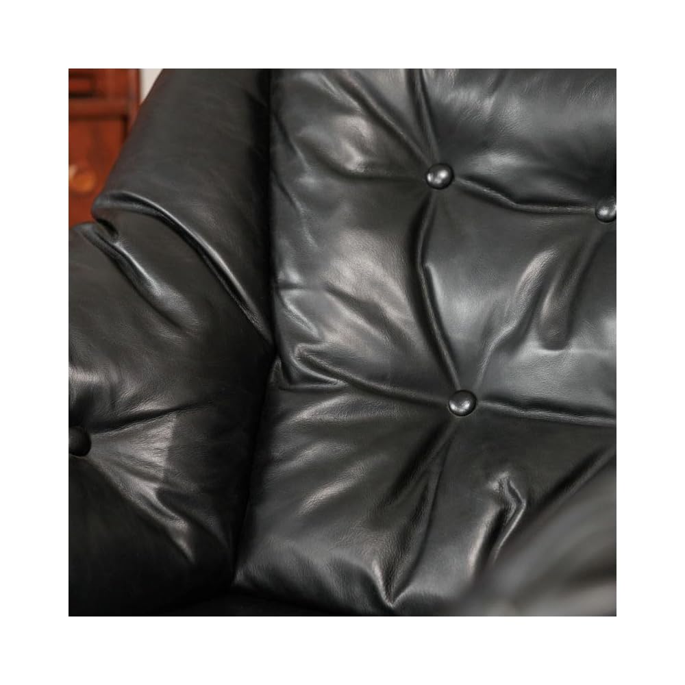 Vintage Leather Lounge Armchair, Solid Wood Frame Tufted Club Chair, Luxury Cigar Chair for Living Room, Tea Room & Bar Seating (Black)