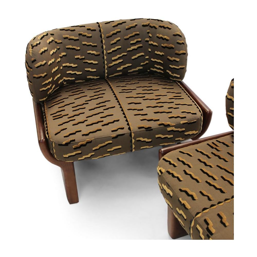 Brown Patterned Velvet Accent Chair with Wood Frame, Modern Lounge Chair