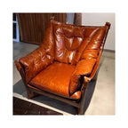 Vintage Leather Lounge Armchair, Solid Wood Frame Tufted Club Chair, Luxury Cigar Chair for Living Room, Tea Room & Bar Seating (Black)