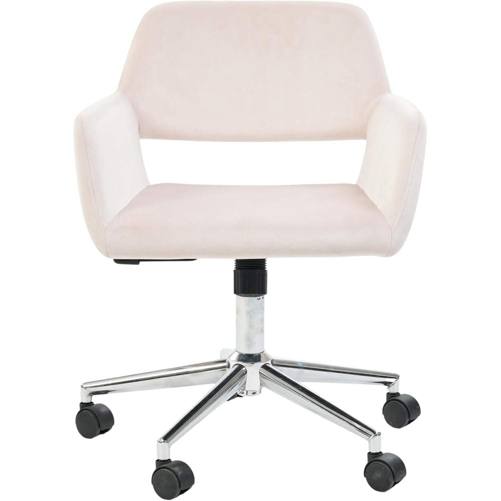Homy Casa Modern Mid Back Office Chair with Comfy Fabric, Swivel Computer Desk Chair with Armrest and Hollow Back Design for Home Office (Blush)