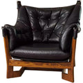 Vintage Leather Lounge Armchair, Solid Wood Frame Tufted Club Chair, Luxury Cigar Chair for Living Room, Tea Room & Bar Seating (Black)