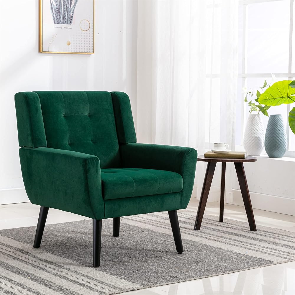 Armchair, Living Room Curved Back, Velvet Cushion, 250 Lbs Weight Capacity Ergonomics Accent Chair, Single Sofa for Bedroom 1 Upholstered 1 48.29 Retro Green 48.29 L-Shape